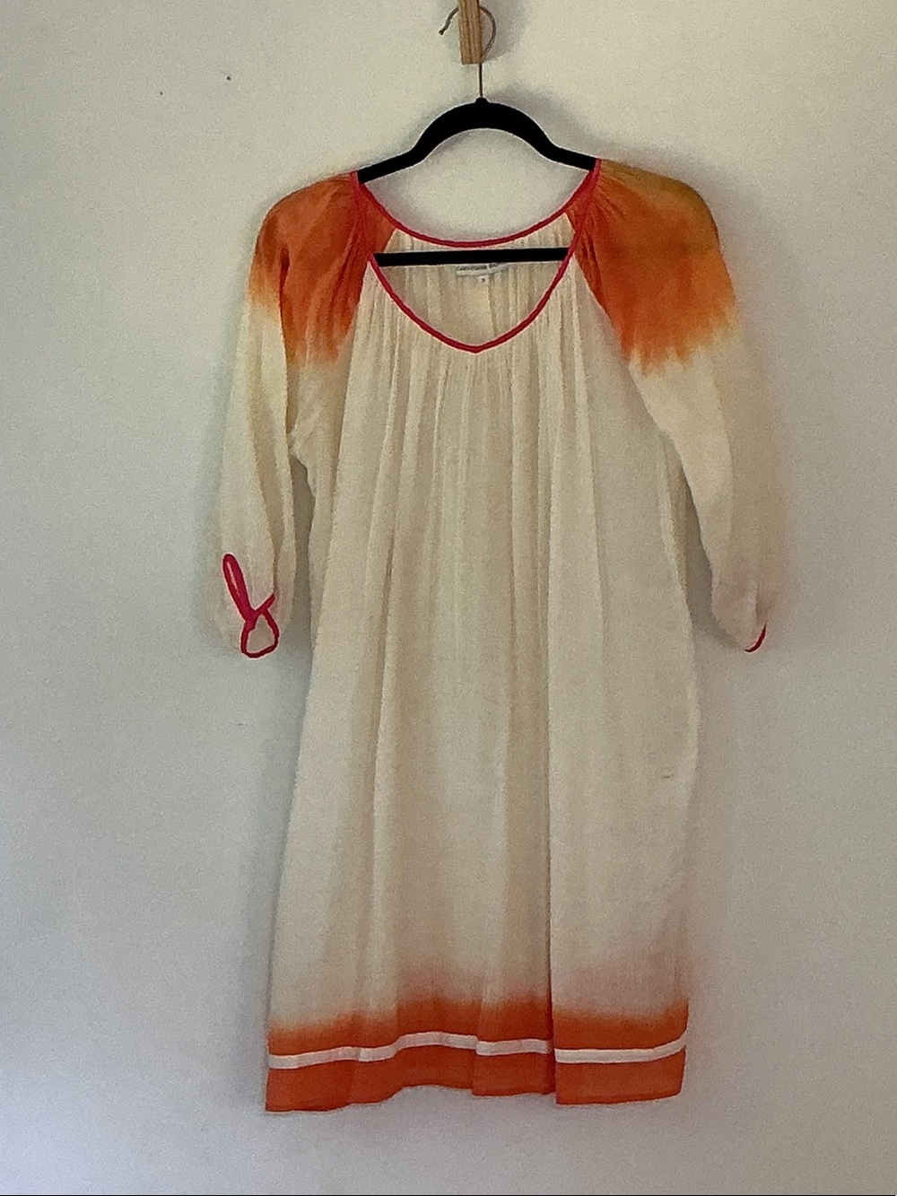 Cream and Orange Ombre Long Sleeve Peasant Dress
